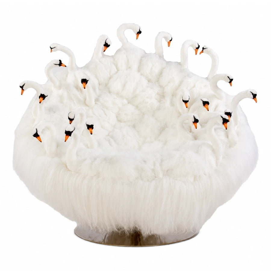 White Swan Shaped Faux Fur Lounge Chair