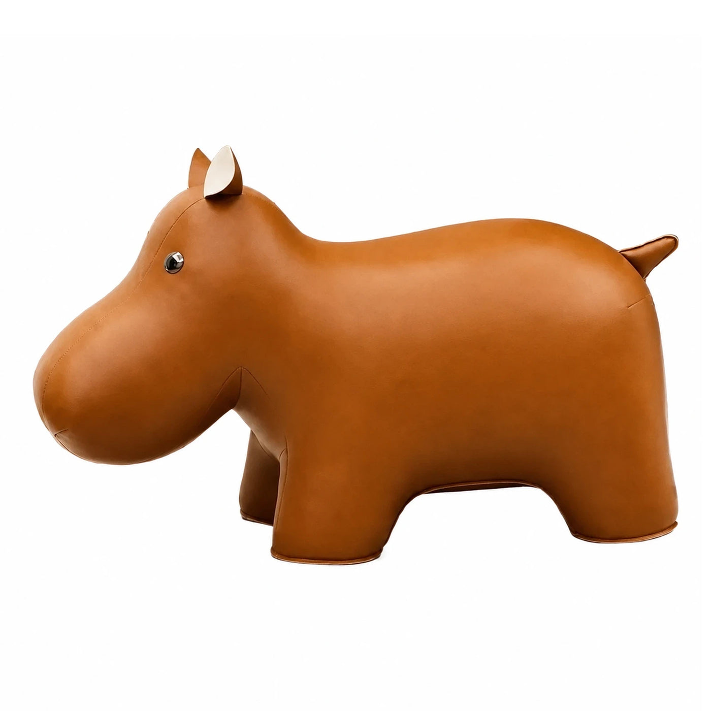 Brown Leather Hippo Shaped Stool