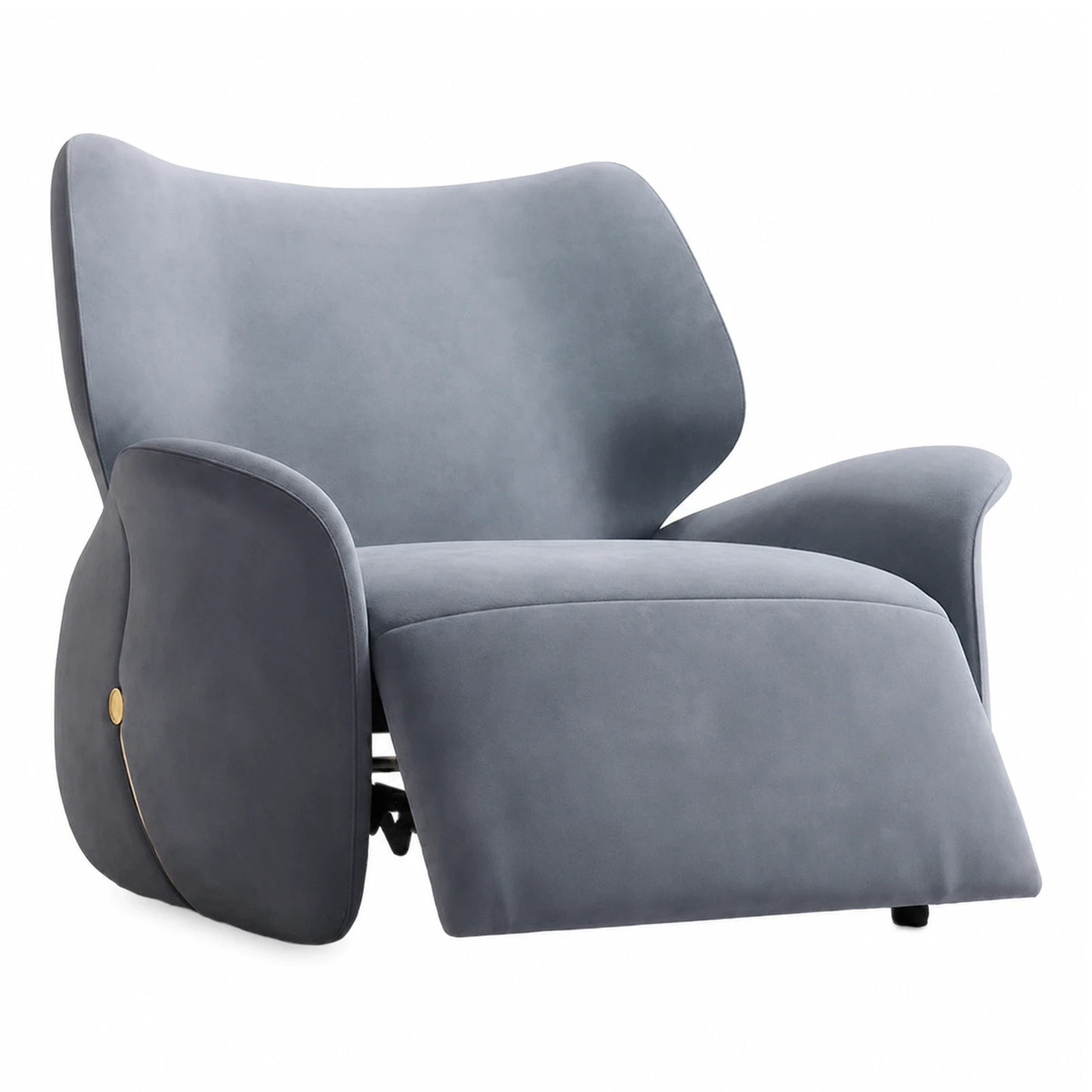 Grey Velvet Recliner Armchair with Extended Footrest