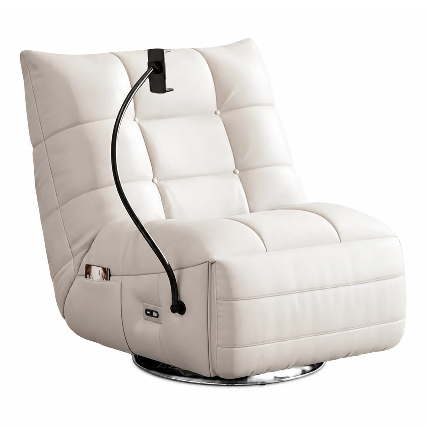 White Leather Swivel Recliner Chair with Phone Holder