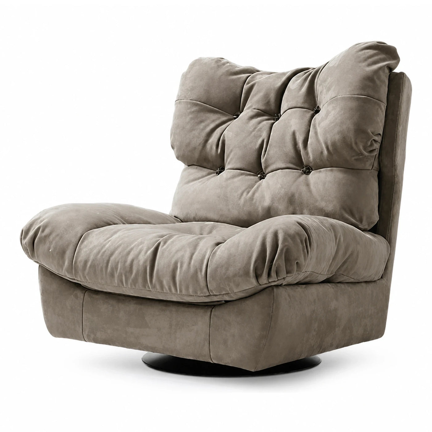 Taupe Velvet Tufted Swivel Lounge Chair