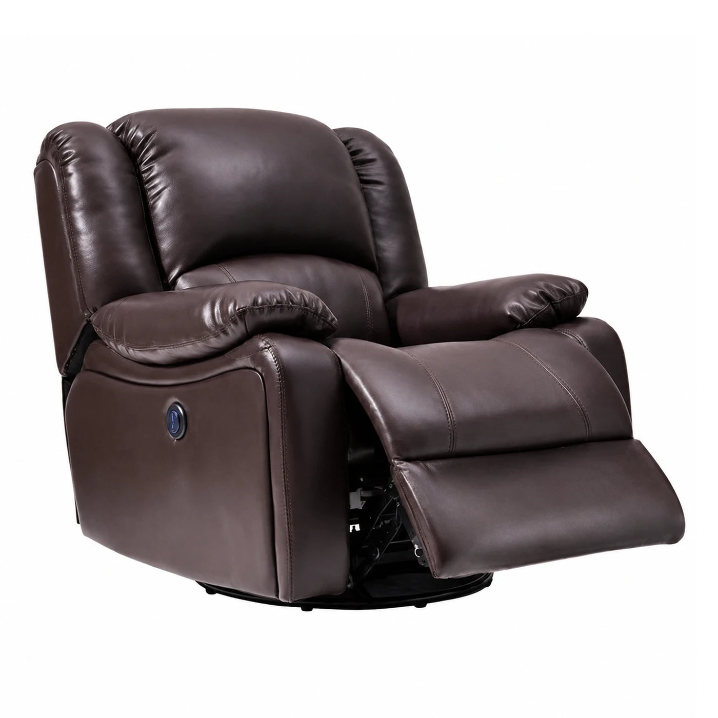 Brown Leather Power Recliner Chair with Swivel Base