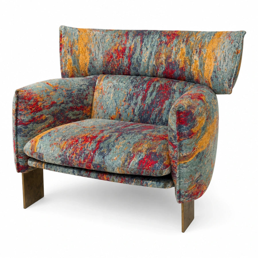 Abstract Print Upholstered Lounge Chair with Metal Legs