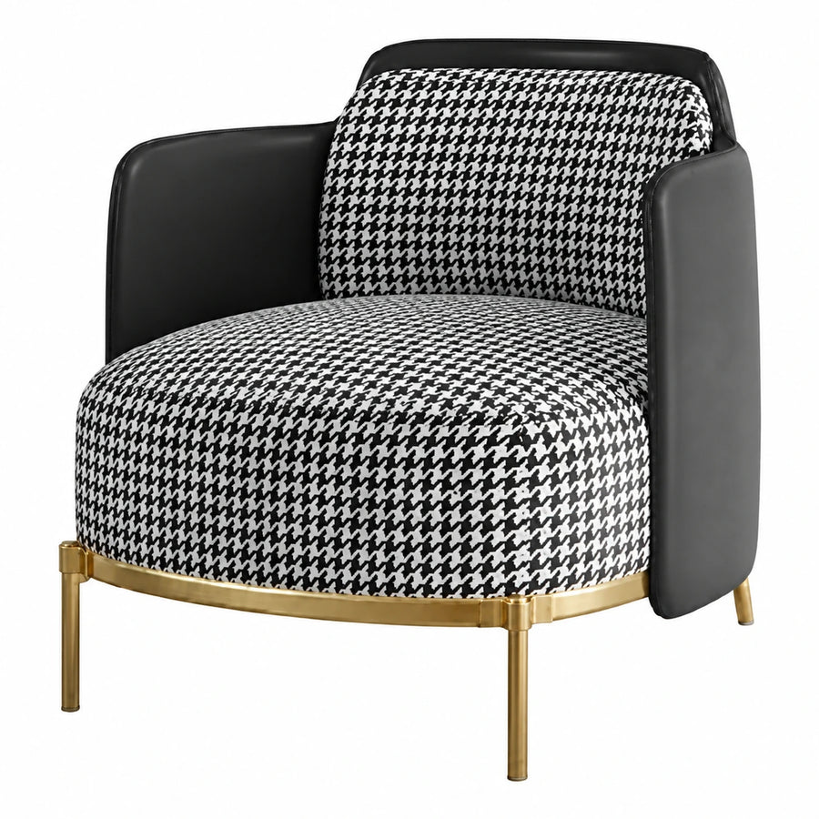 Black and White Houndstooth Accent Chair with Gold Metal Base