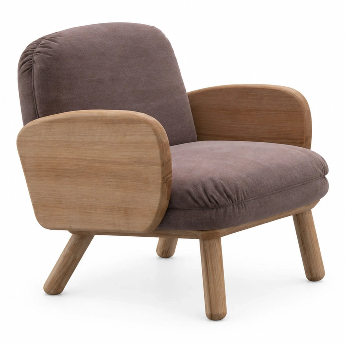 Brown Fabric Armchair with Wooden Frame