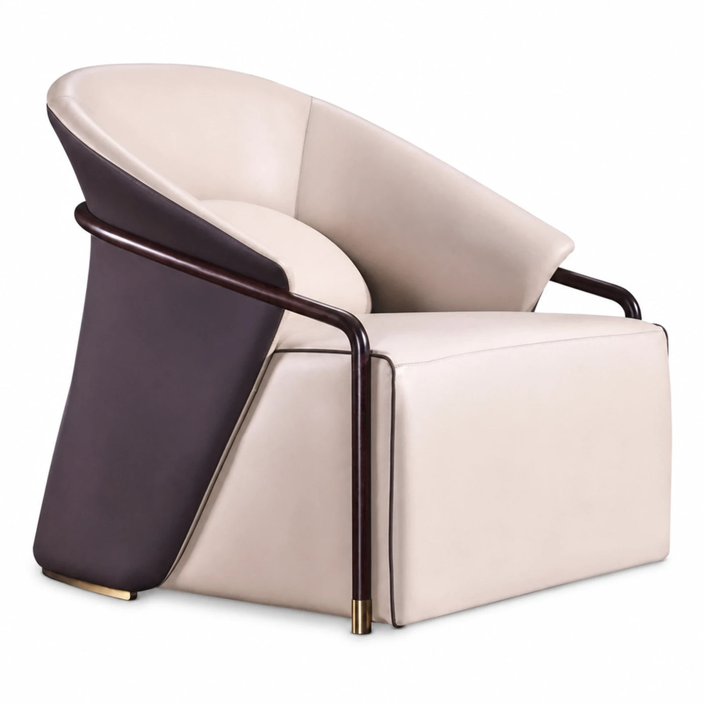 Modern Two-Tone Leather Armchair with Dark Wood Frame