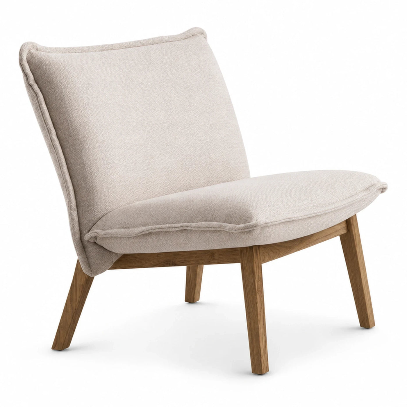 Linear Beige Fabric Lounge Chair with Wooden Legs