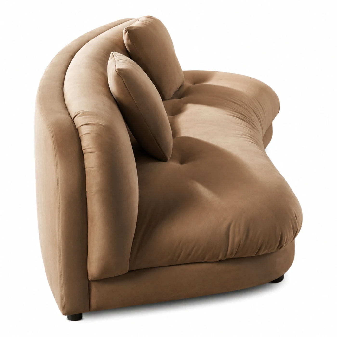 Curved Beige Fabric Lounge Chair with Pillows