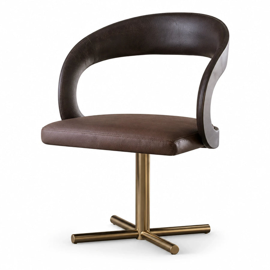 Brown Leather Swivel Chair with Gold Base