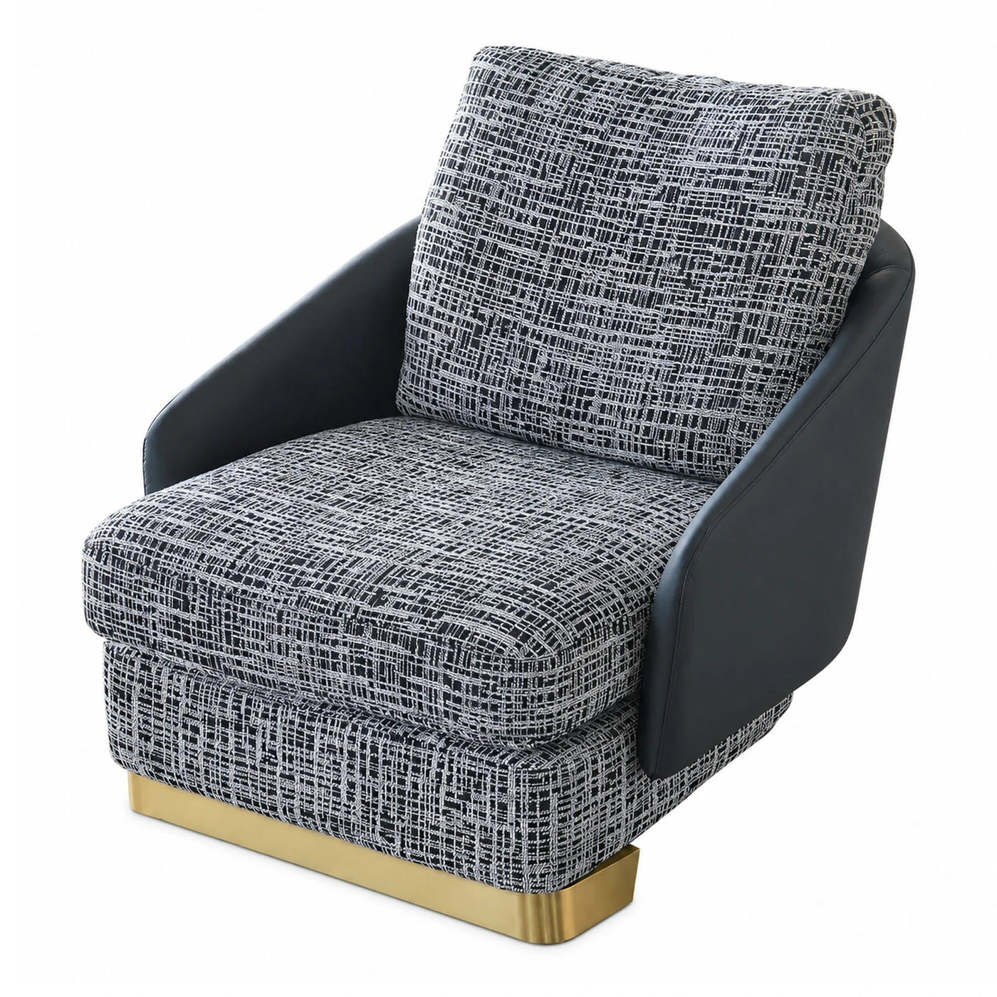 Modern Black and White Tweed Armchair with Gold Base