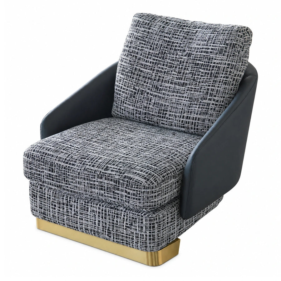 Modern Black and White Tweed Armchair with Gold Base