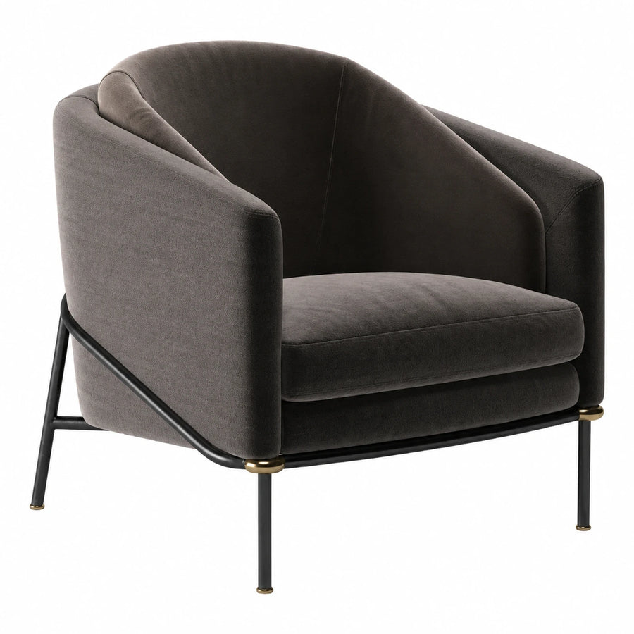 Dark Grey Velvet Armchair with Black Metal Frame