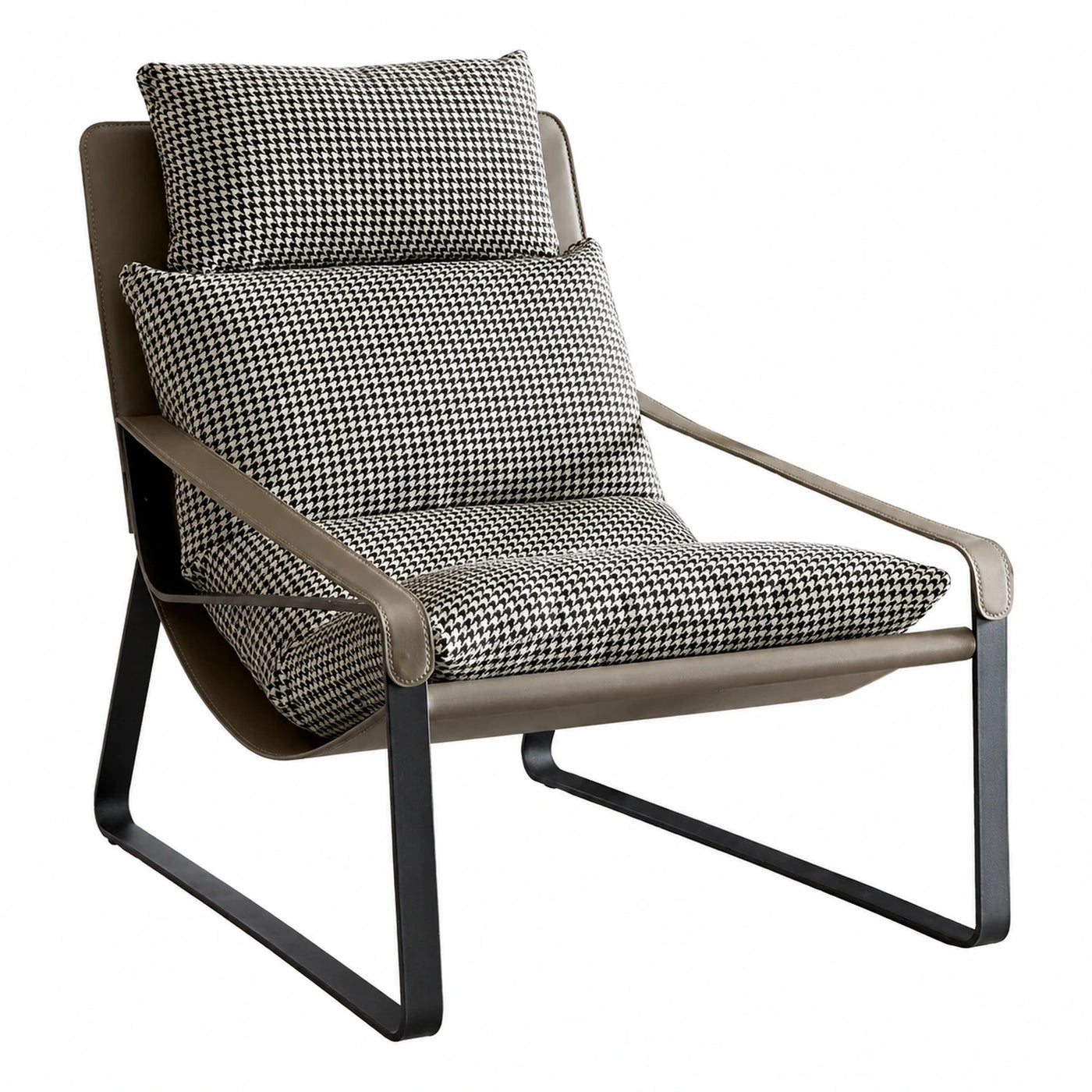 Modern Houndstooth Pattern Lounge Chair with Metal Frame