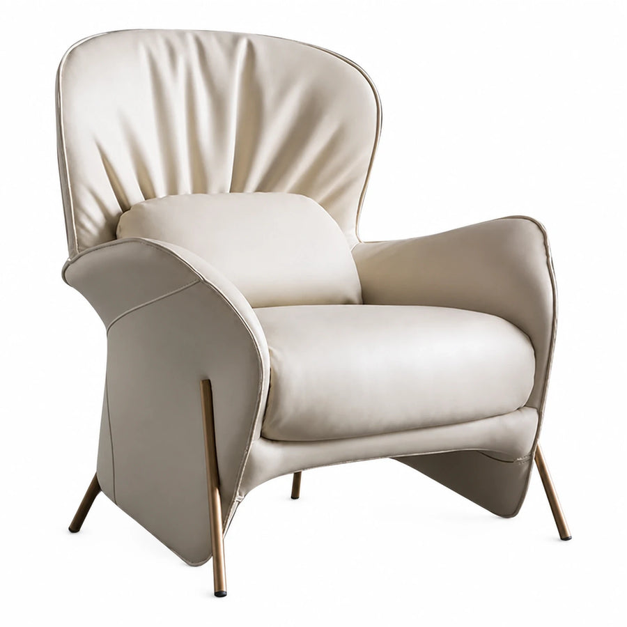 Cream Leather Armchair with Metal Legs