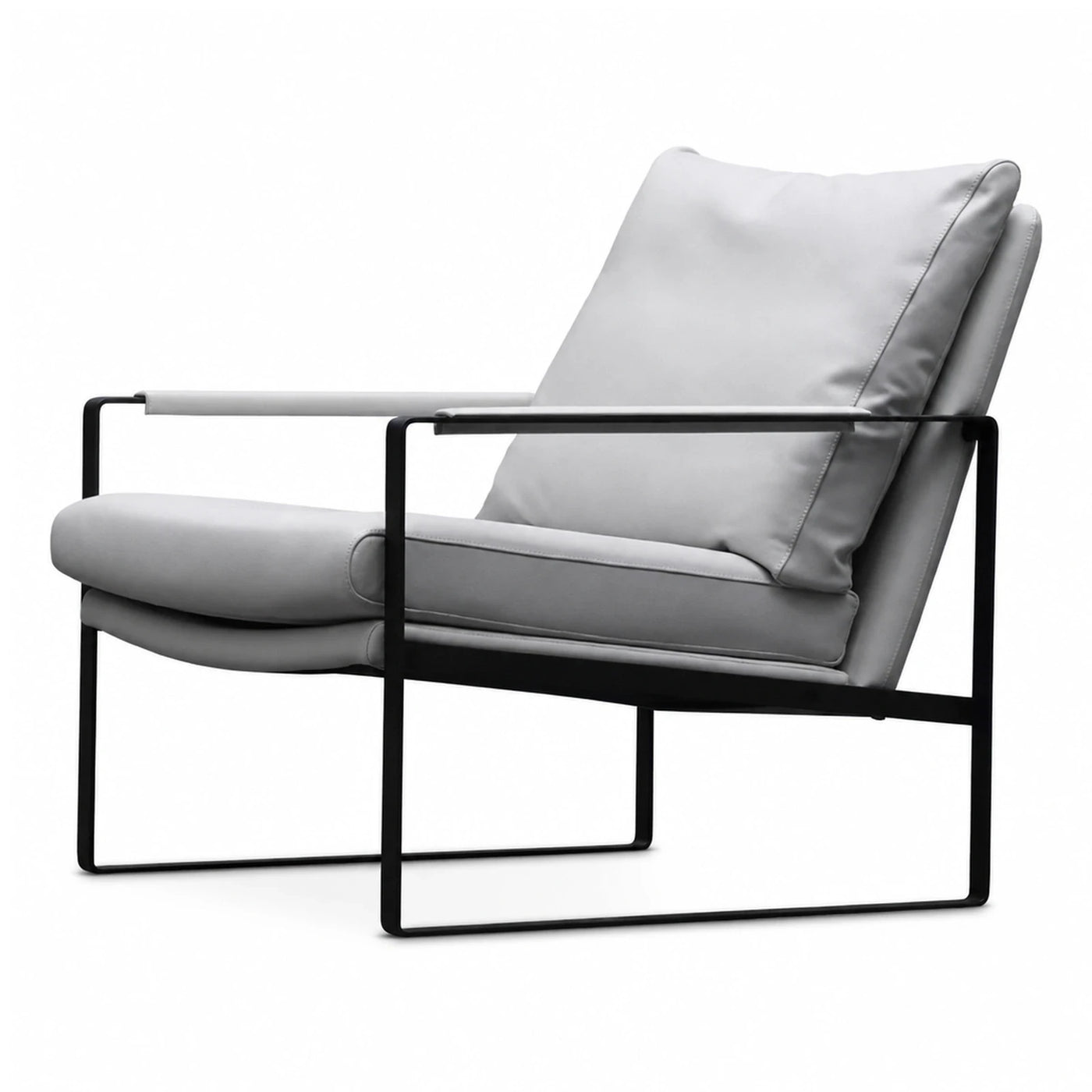 Modern Grey Leather Lounge Chair with Black Metal Frame