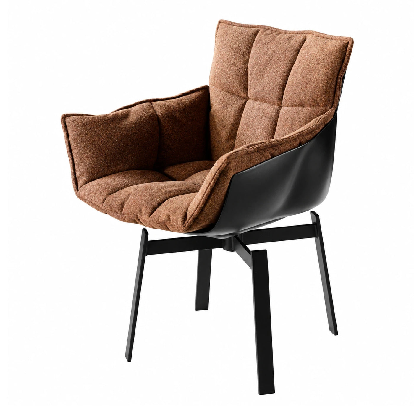 Brown Boucle Lounge Chair with Black Shell