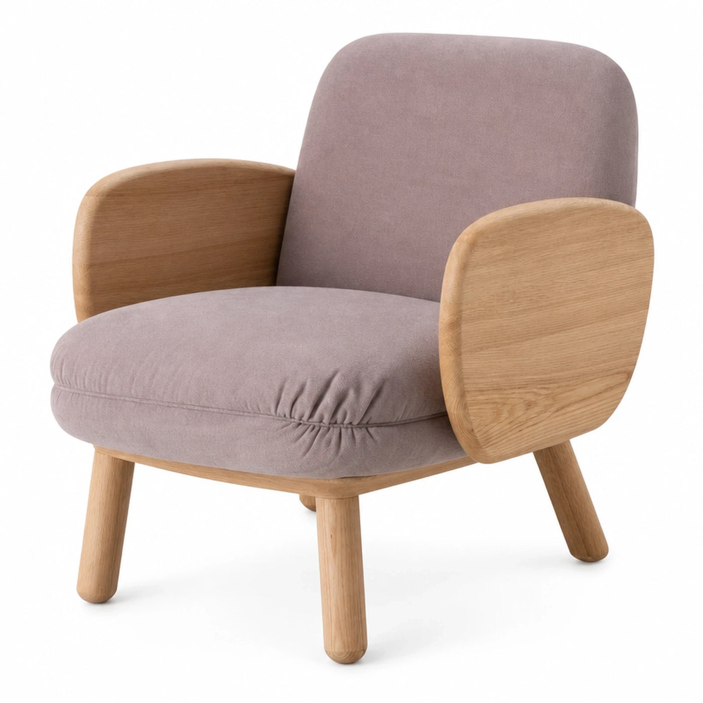 Modern Oak Wood Armchair with Beige Fabric Cushion