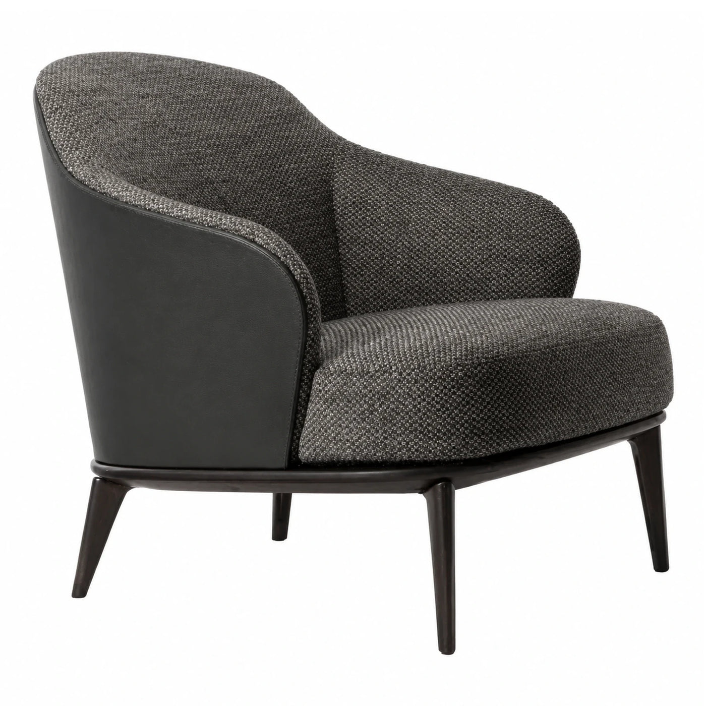 Grey Fabric and Leather Armchair with Wooden Legs
