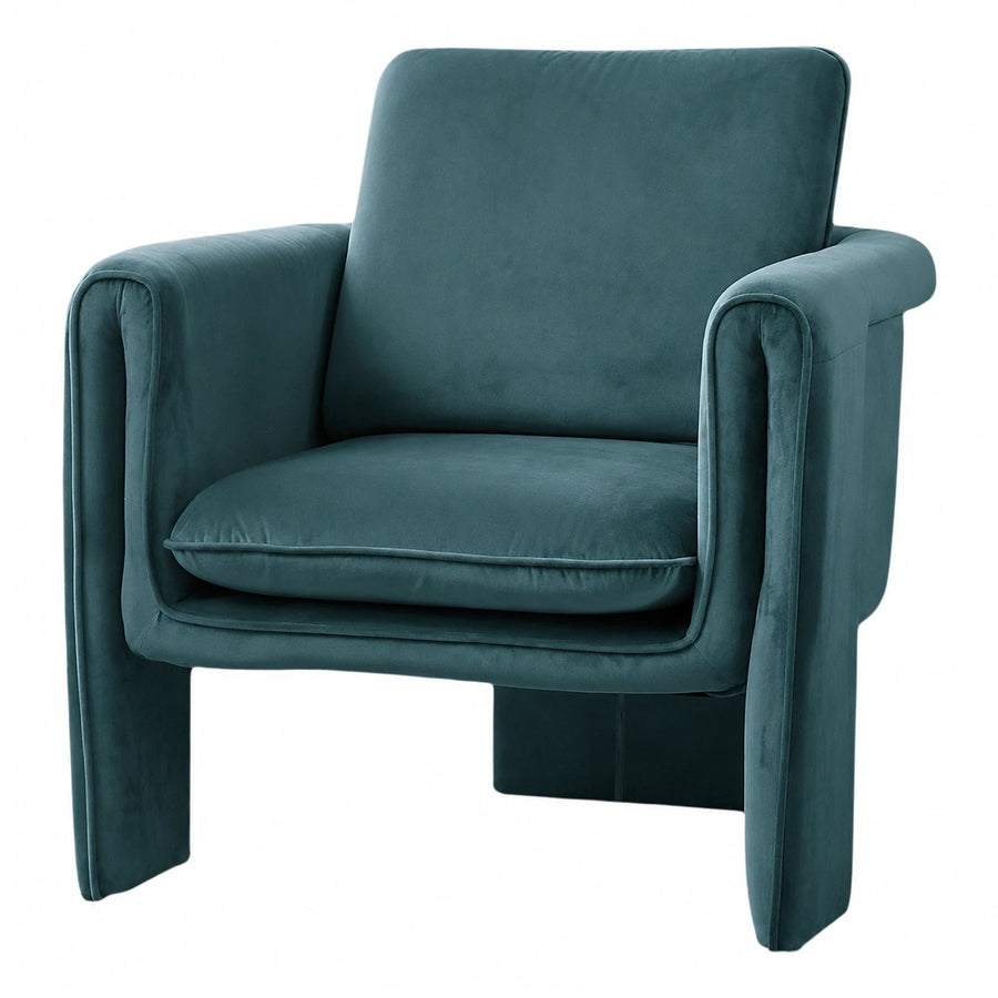 Teal Velvet Upholstered Armchair with Wide Arms