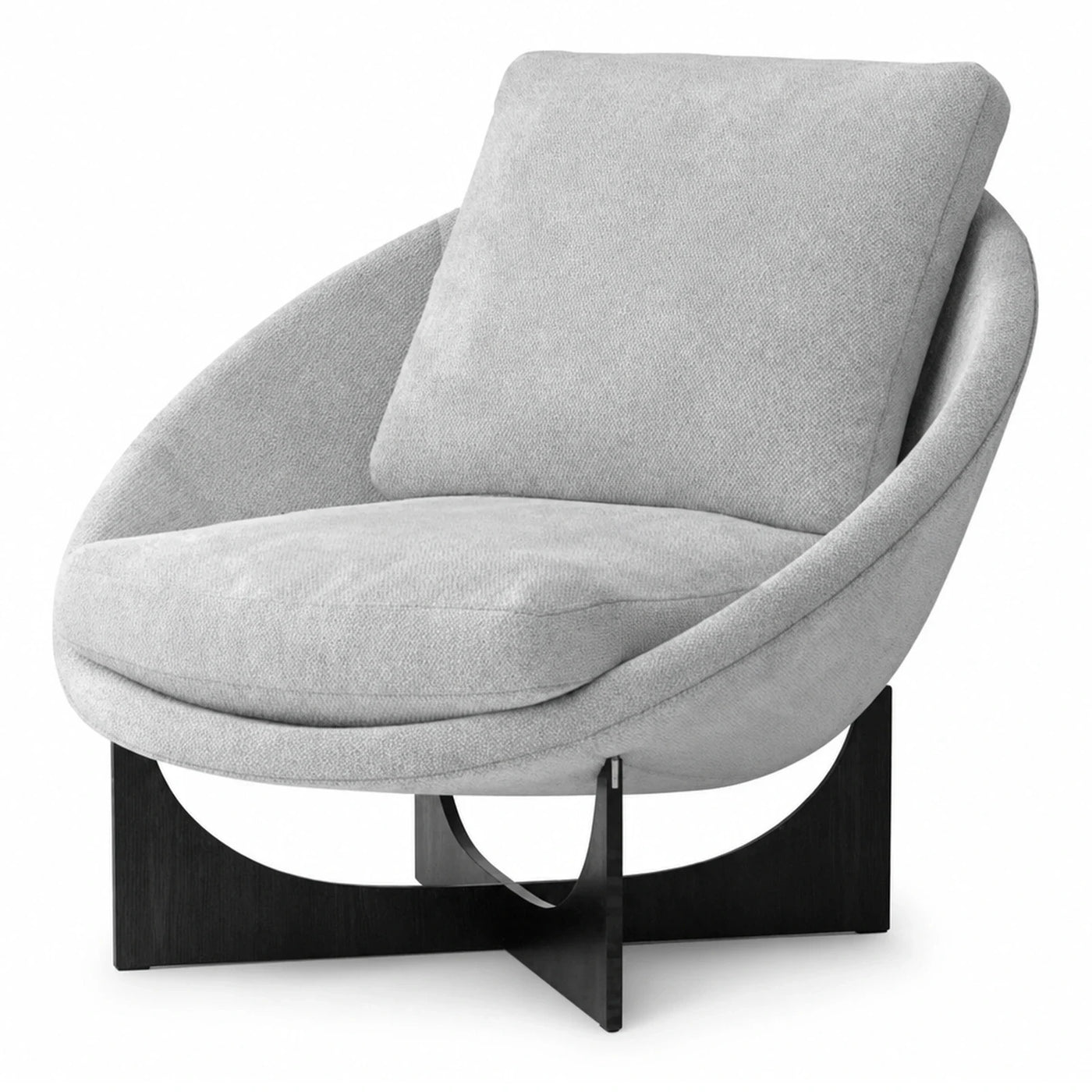 Grey Boucle Lounge Chair with Black Wooden Base
