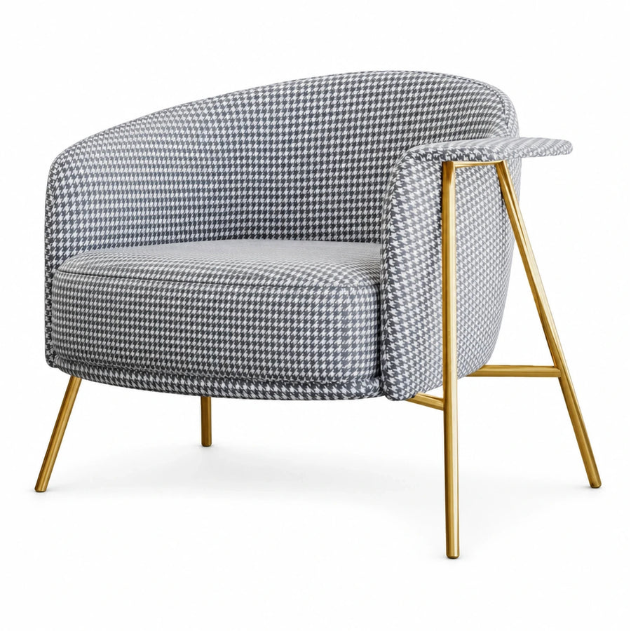Houndstooth Fabric Armchair with Gold Metal Legs
