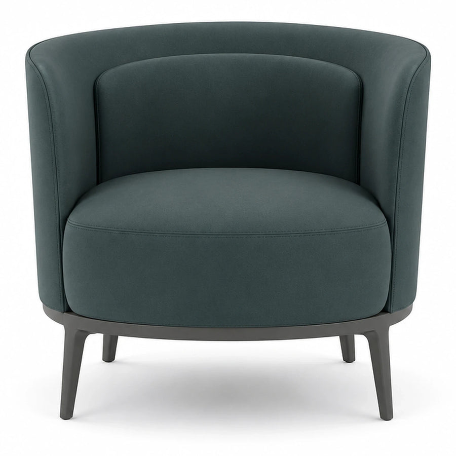 Dark Green Upholstered Tub Armchair with Wooden Legs