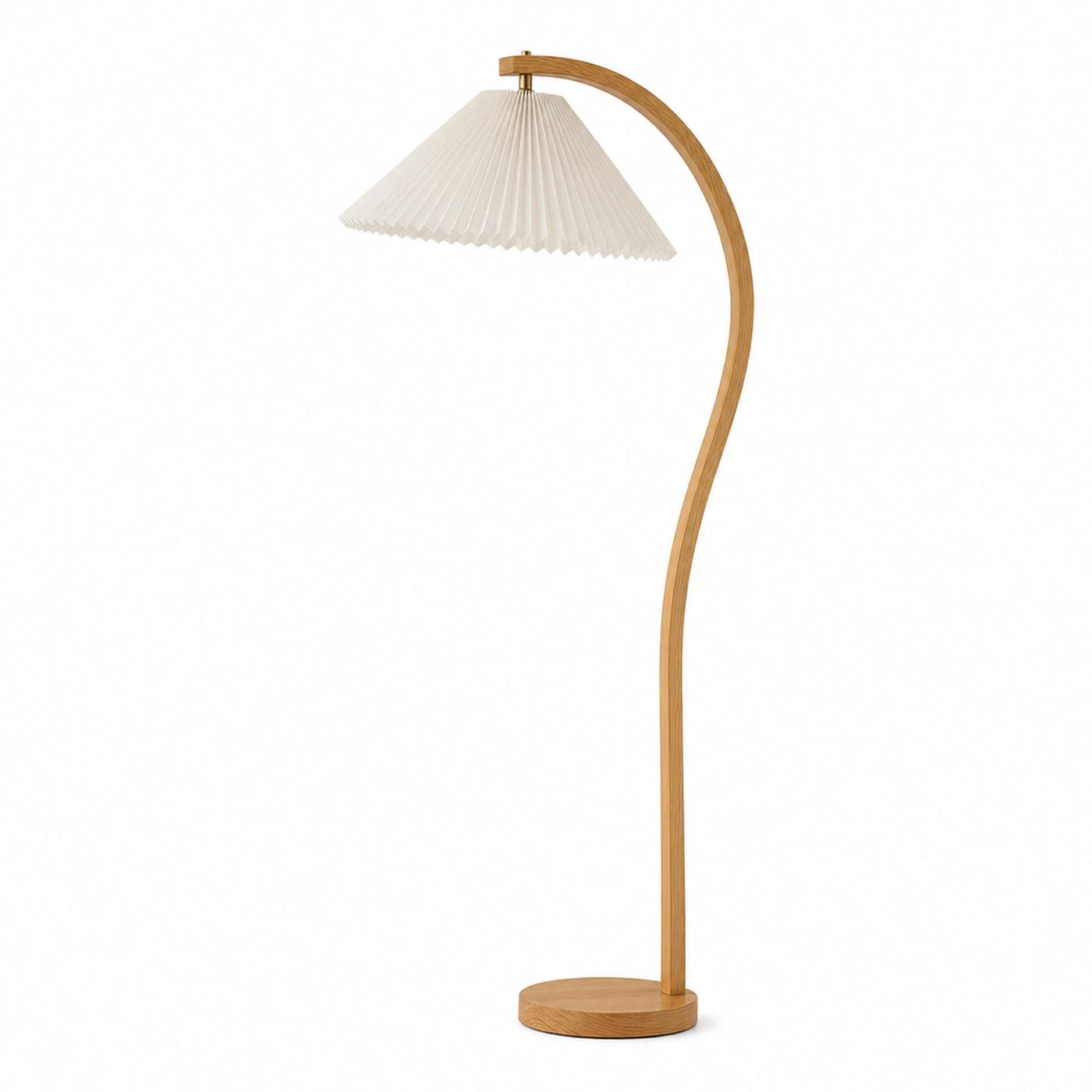 Curved Wood Floor Lamp with Pleated Shade