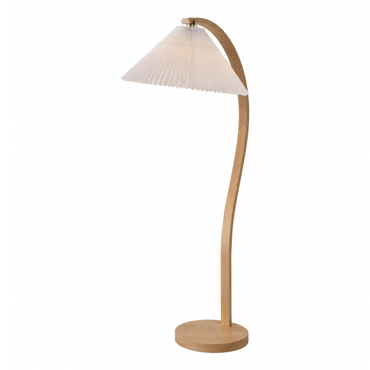Curved Wood Floor Lamp with Pleated Shade