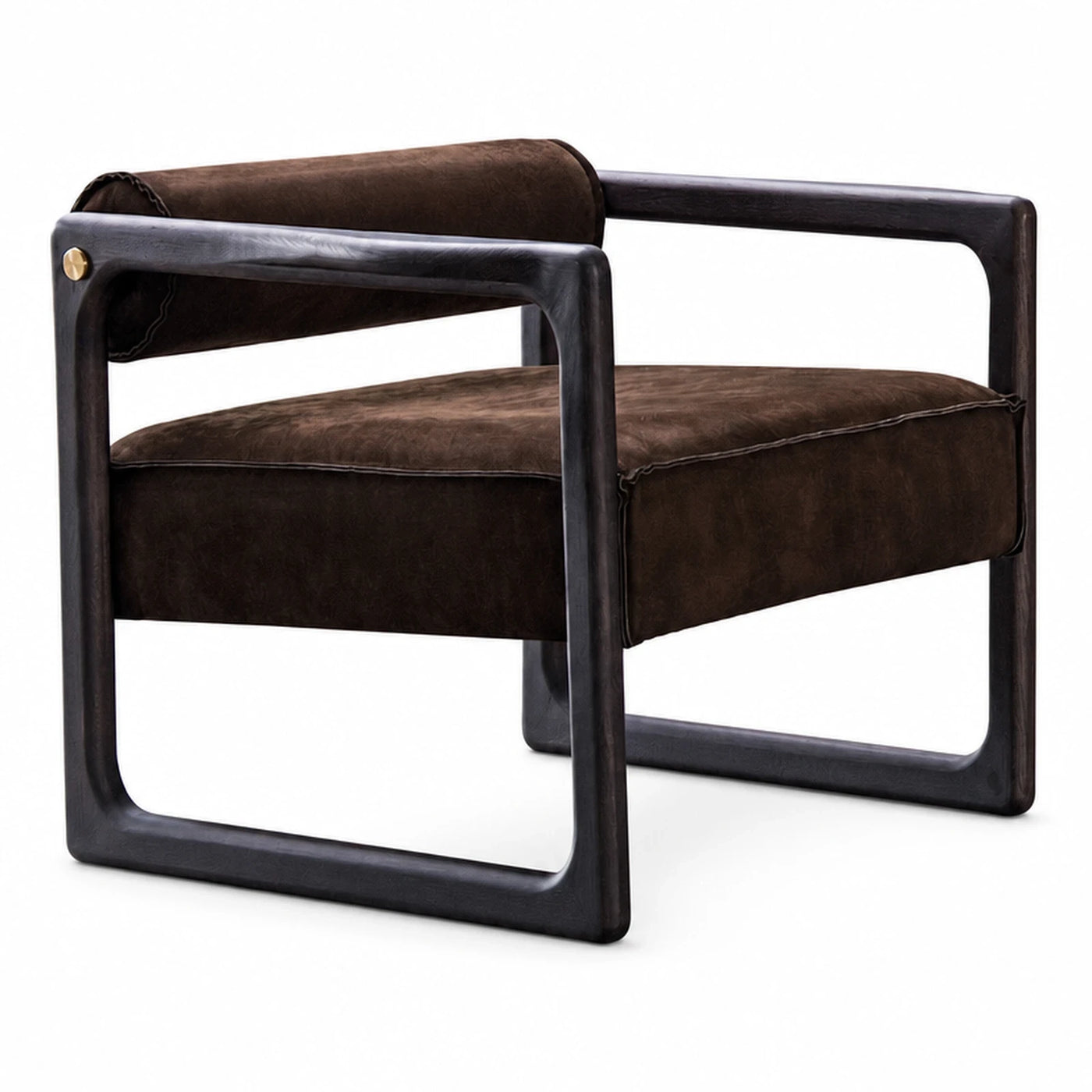 Dark Wood Frame Brown Velvet Lounge Chair