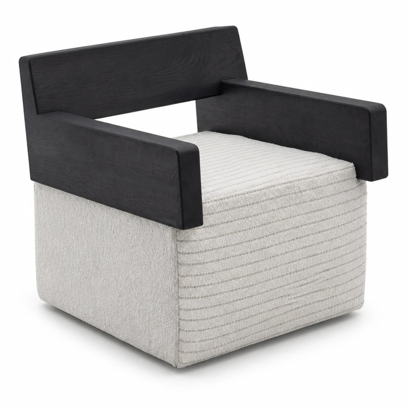 Black Wood Frame Cream Fabric Lounge Chair