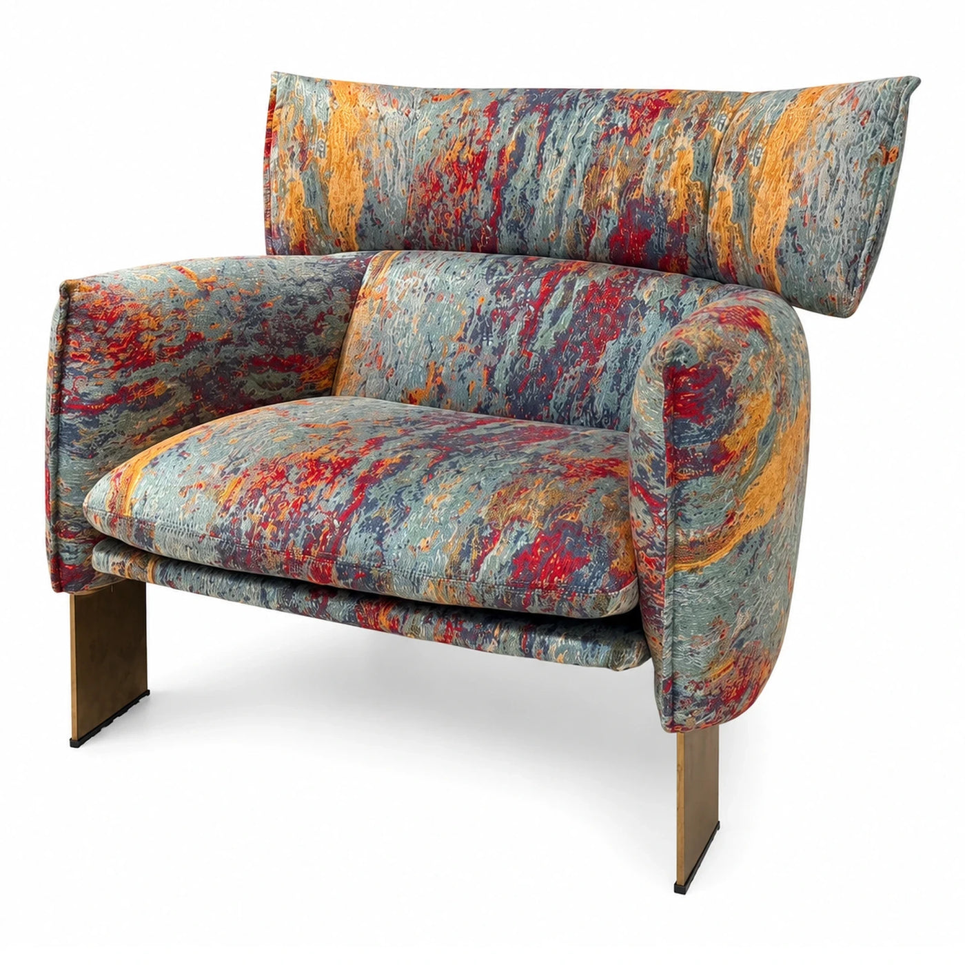 Abstract Print Upholstered Armchair with Metal Legs