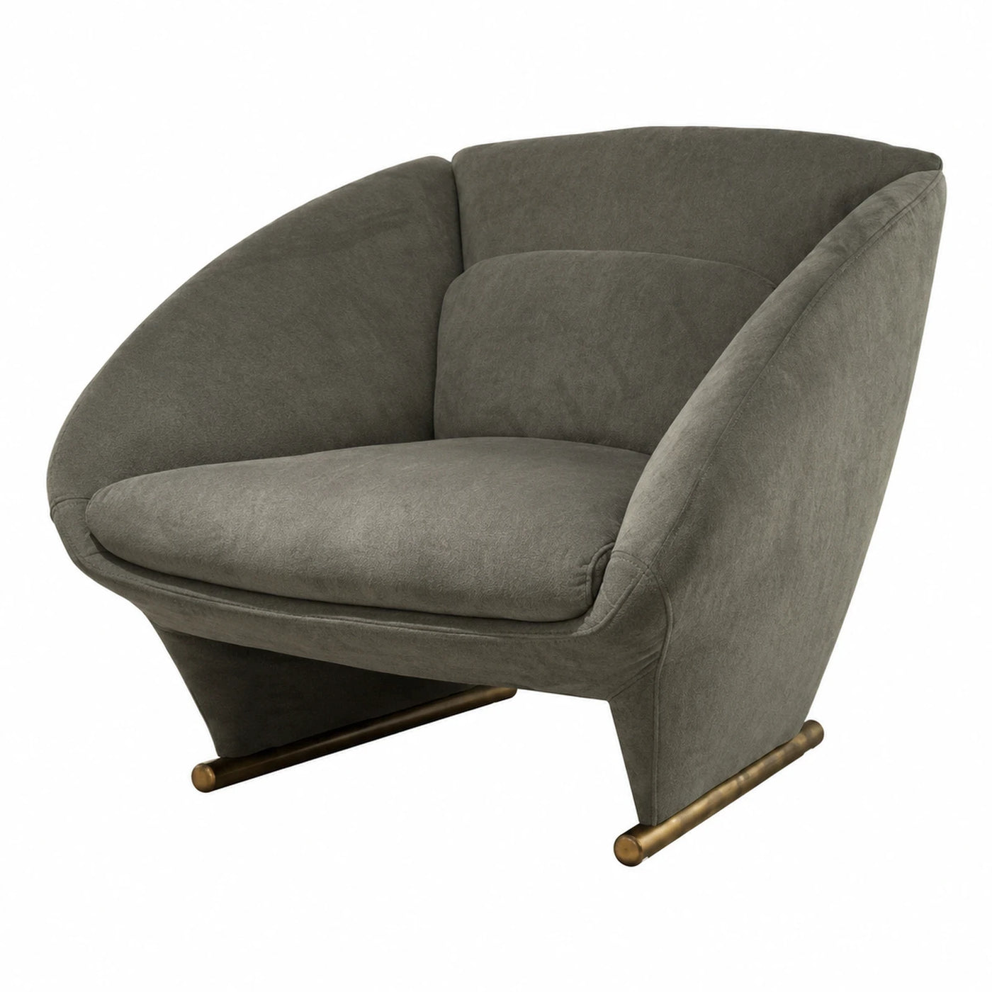 Grey Velvet Lounge Chair with Brass Base