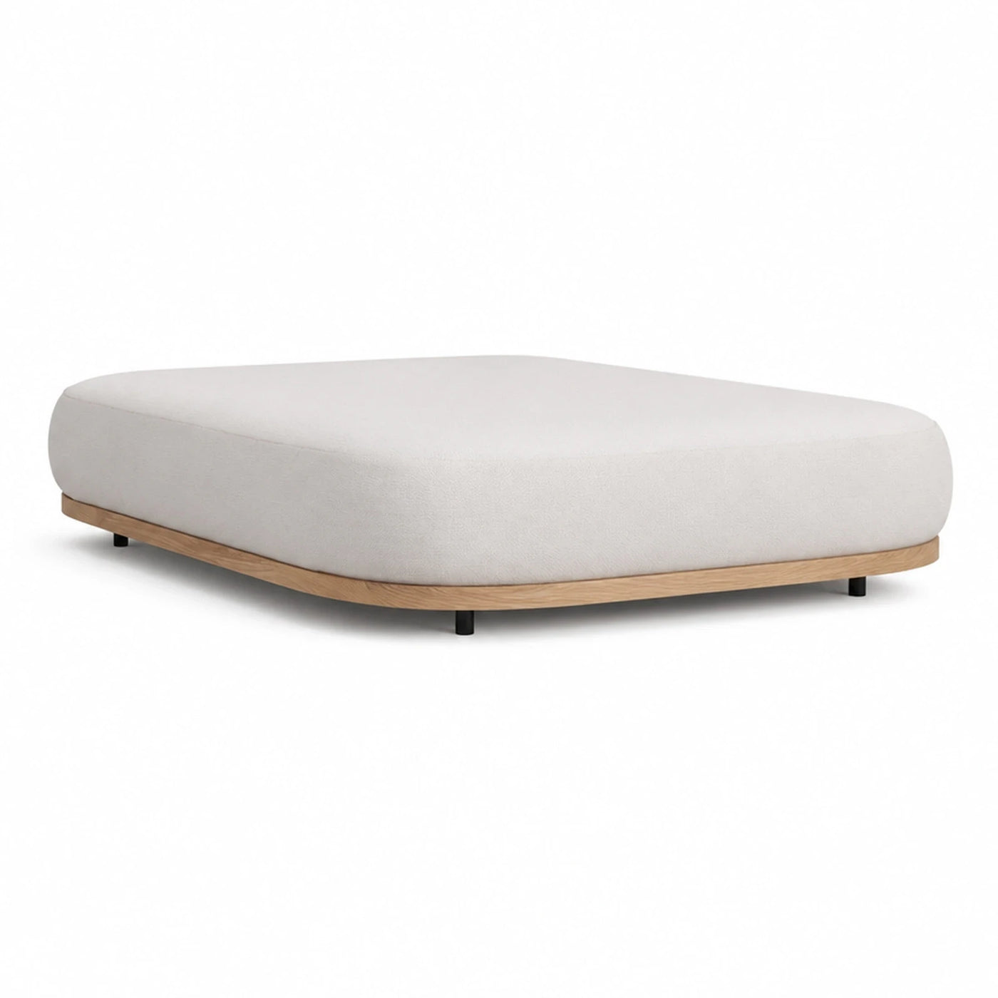 Cream Fabric Ottoman with Wood Base