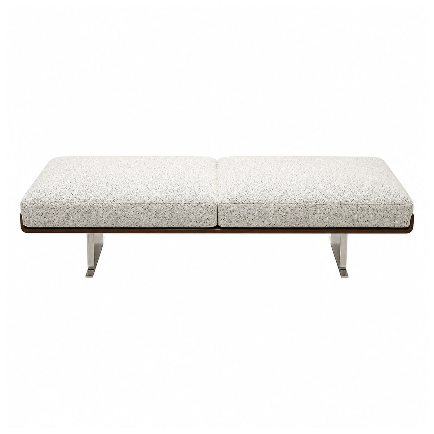 Modern White Boucle Bench with Metal Legs