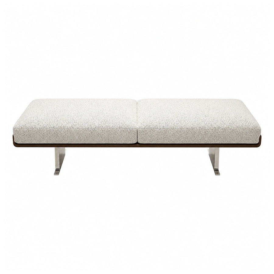 Modern White Boucle Bench with Metal Legs