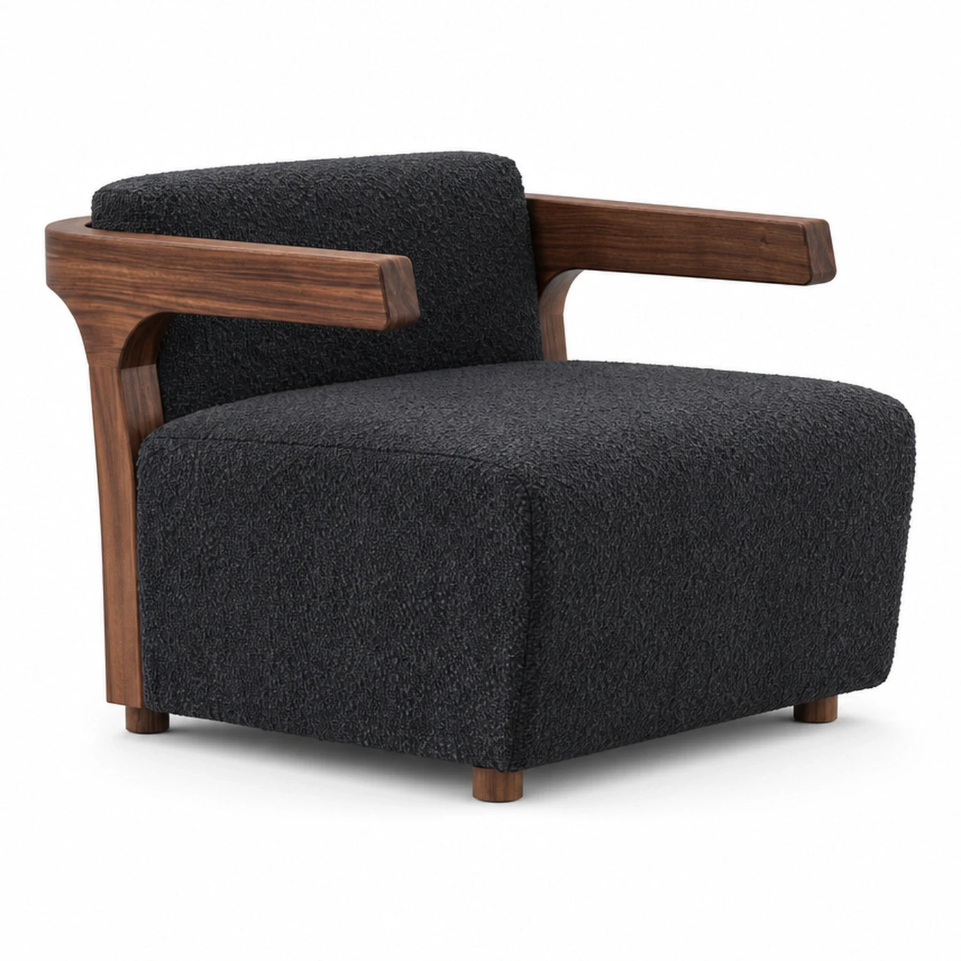 Natural Grain Black Boucle Armchair with Walnut Wood Frame