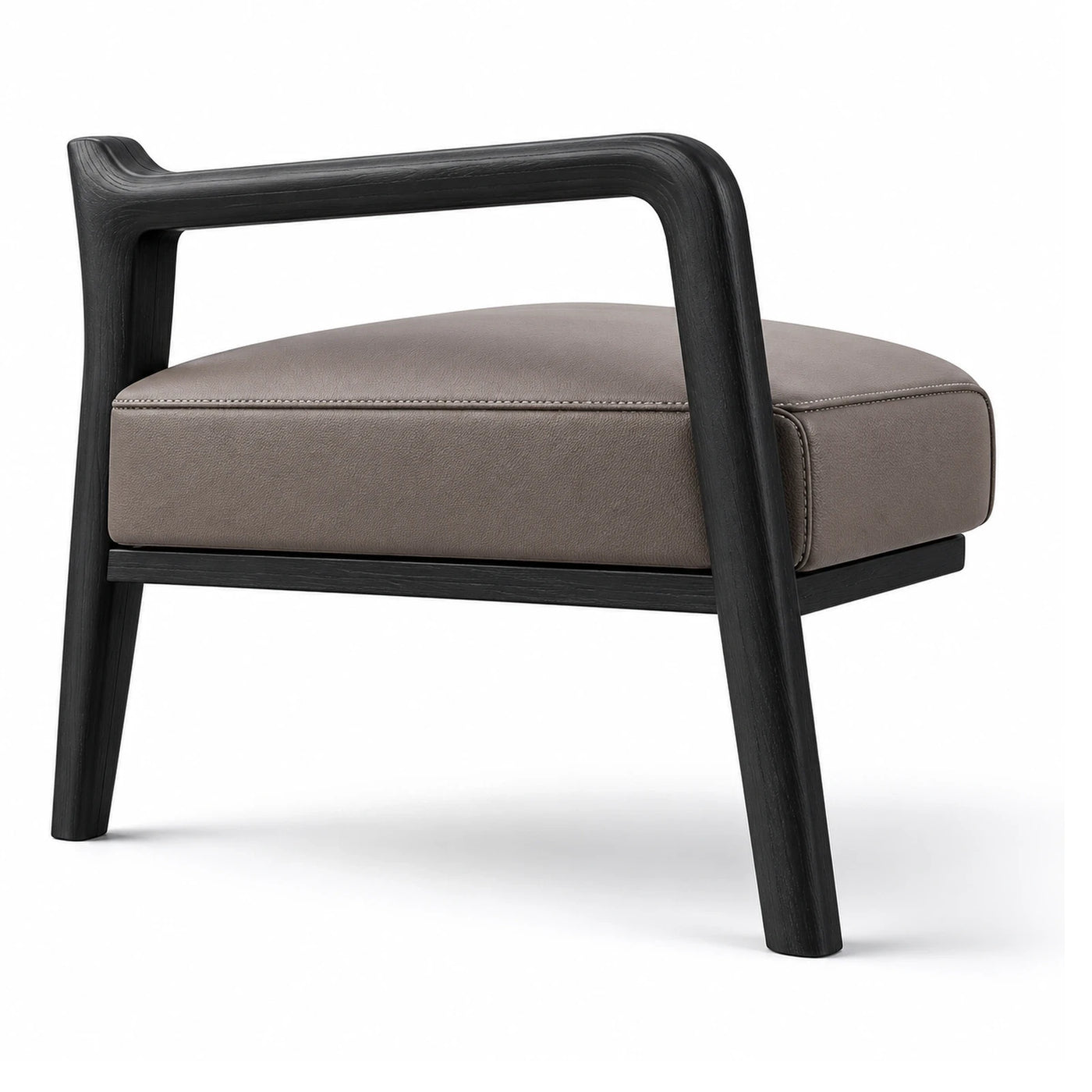 Black Wood Frame Grey Leather Lounge Chair