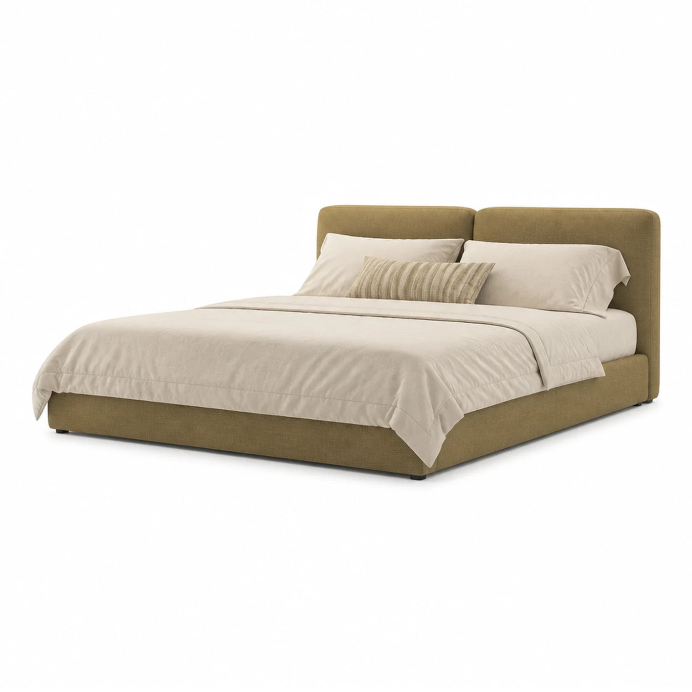 Olive Green Upholstered Platform Bed with Split Headboard