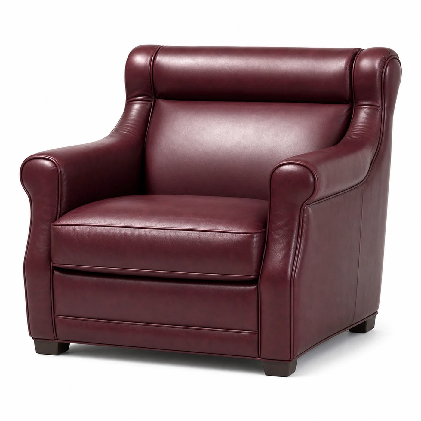 Brown Linear Burgundy Leather Armchair with Rolled Arms