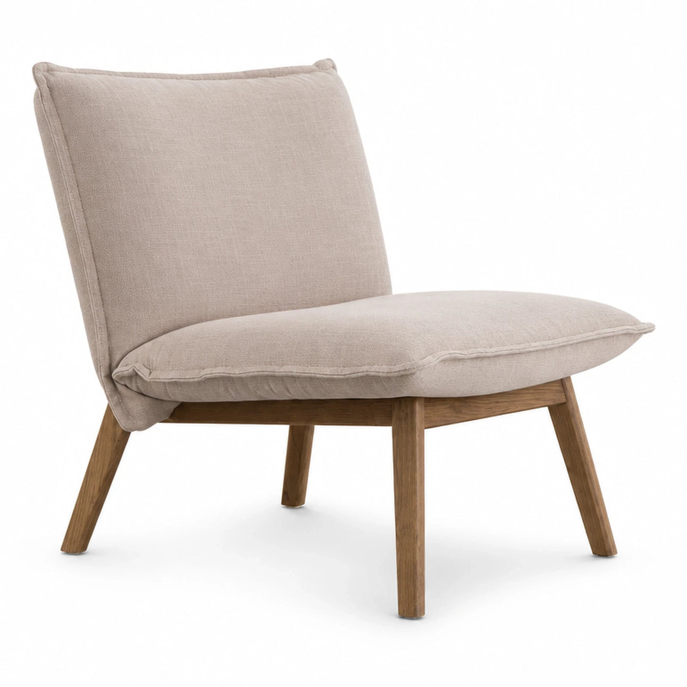 Natural Grain Beige Fabric Lounge Chair with Wooden Legs
