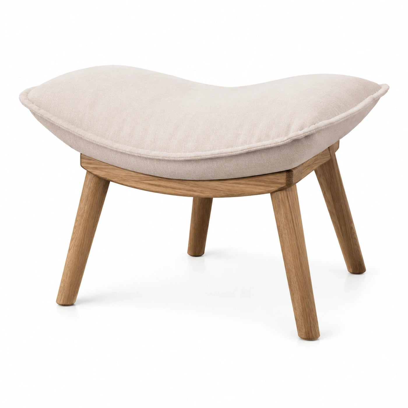 Cream Fabric Upholstered Stool with Wooden Legs
