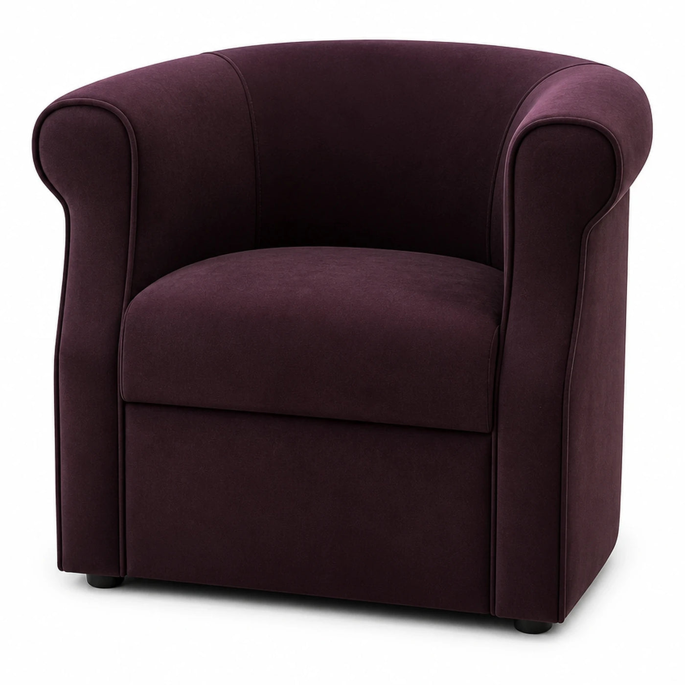 Deep Purple Velvet Tub Armchair with Rolled Arms
