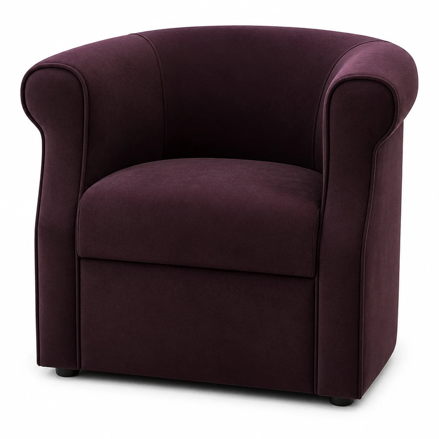 Deep Purple Velvet Tub Armchair with Rolled Arms