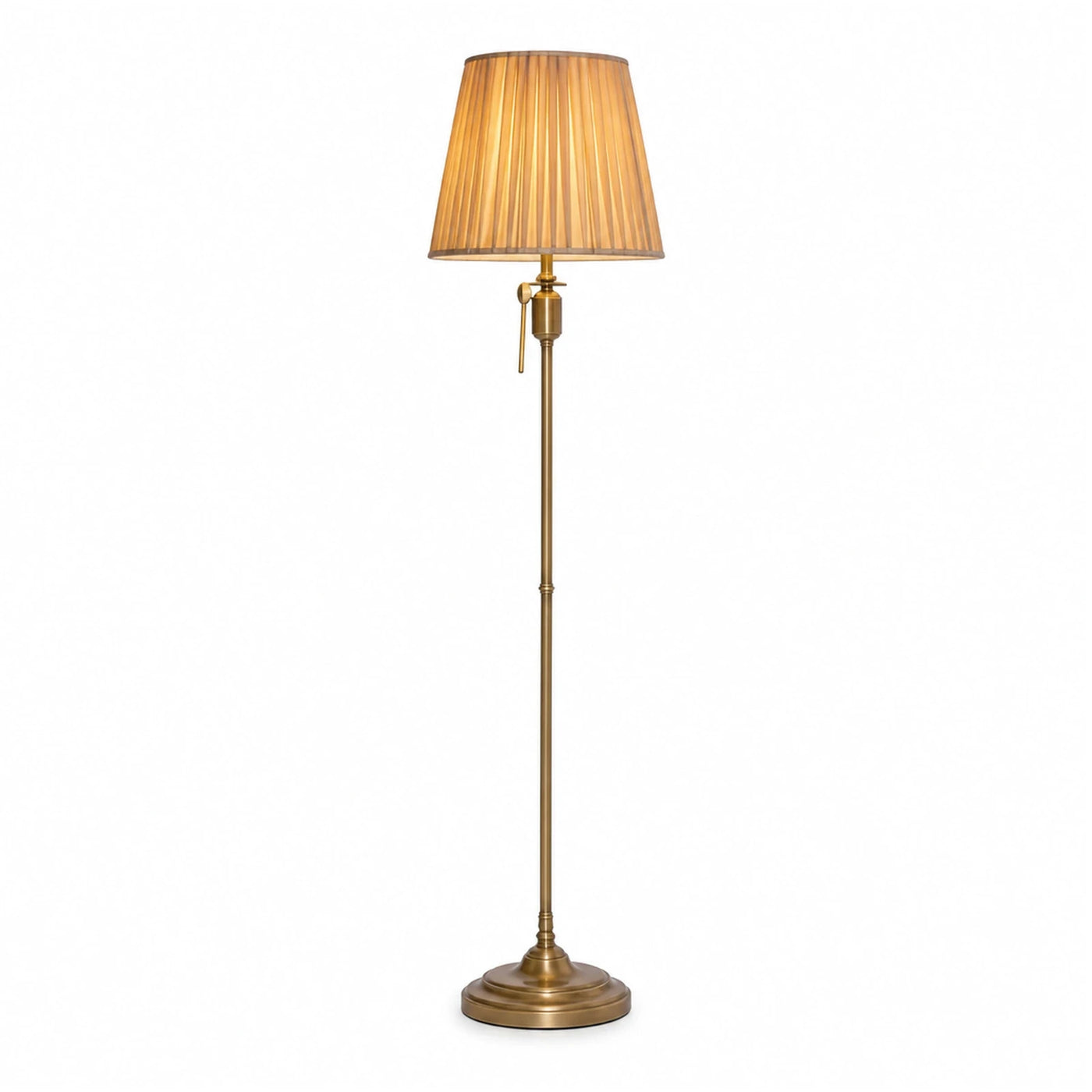 Brown Metal Linear Antique Brass Floor Lamp with Pleated Shade Floor Lamps