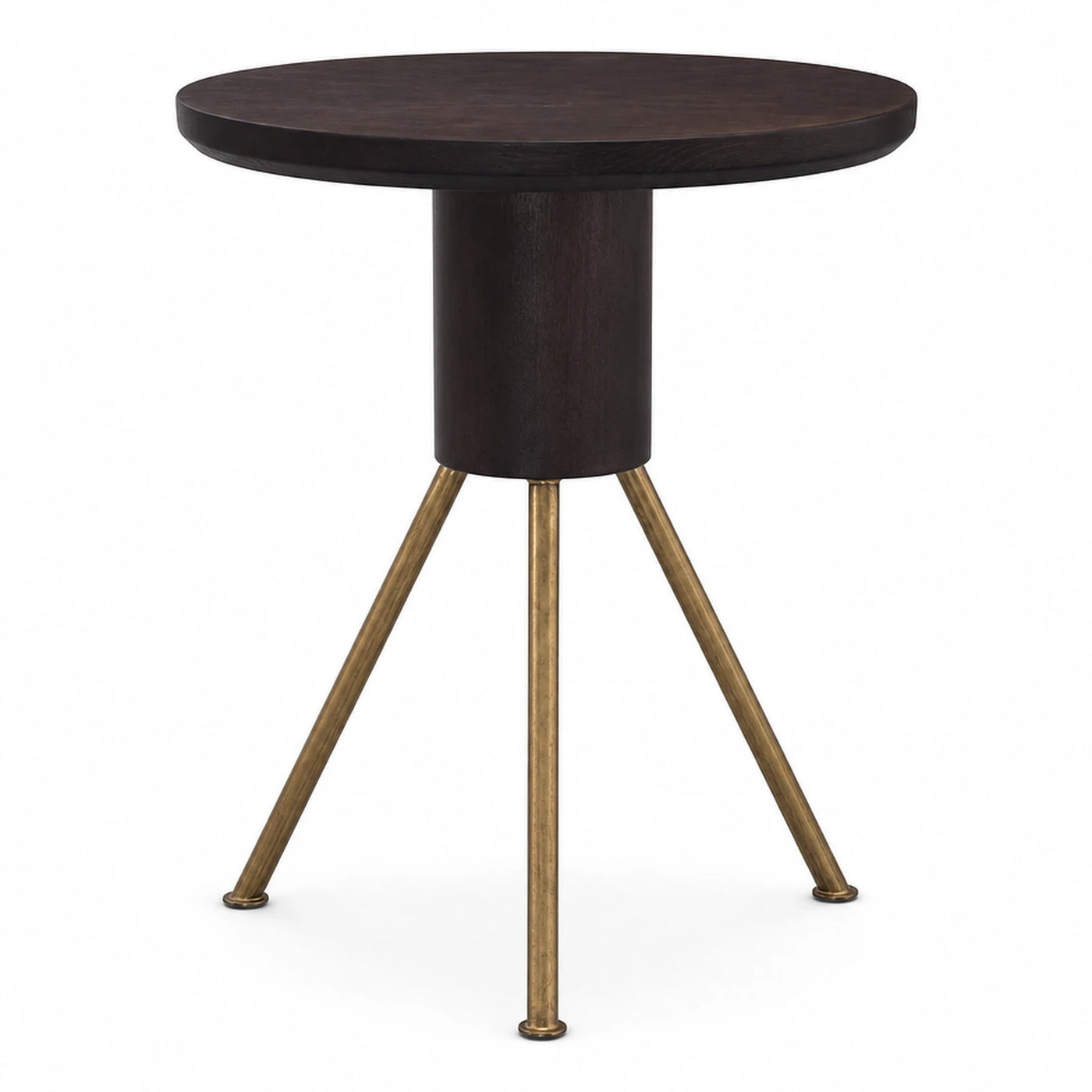 Dark Wood Round Side Table with Brass Legs