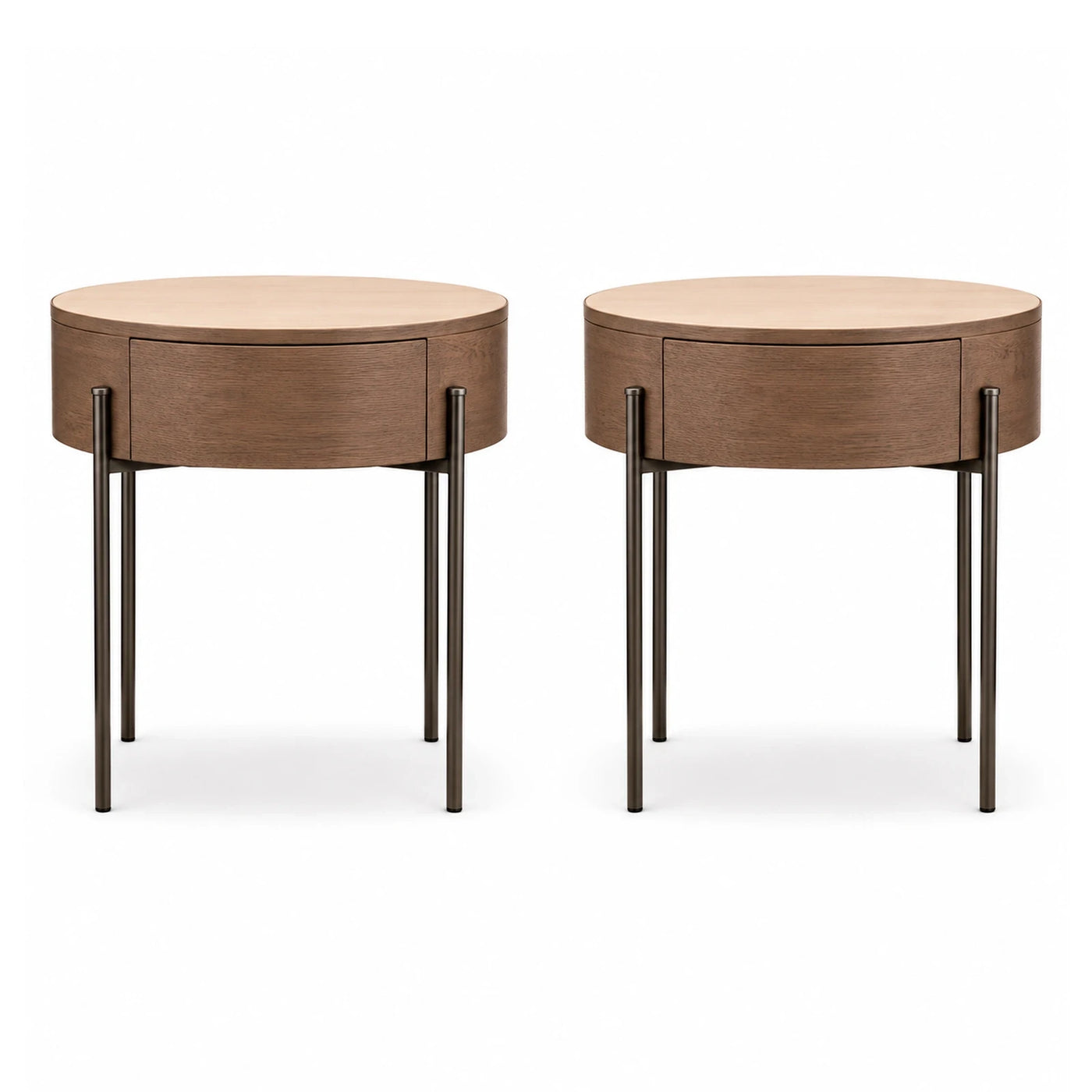 Round Wood Nightstand with Metal Legs
