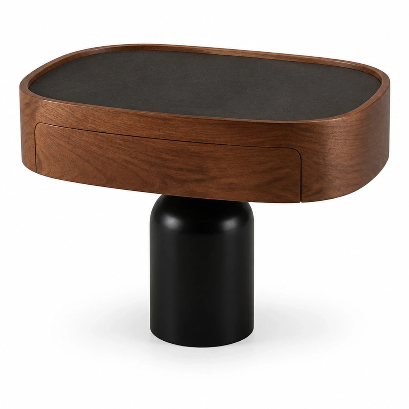 Oval Wood Coffee Table with Black Pedestal Base