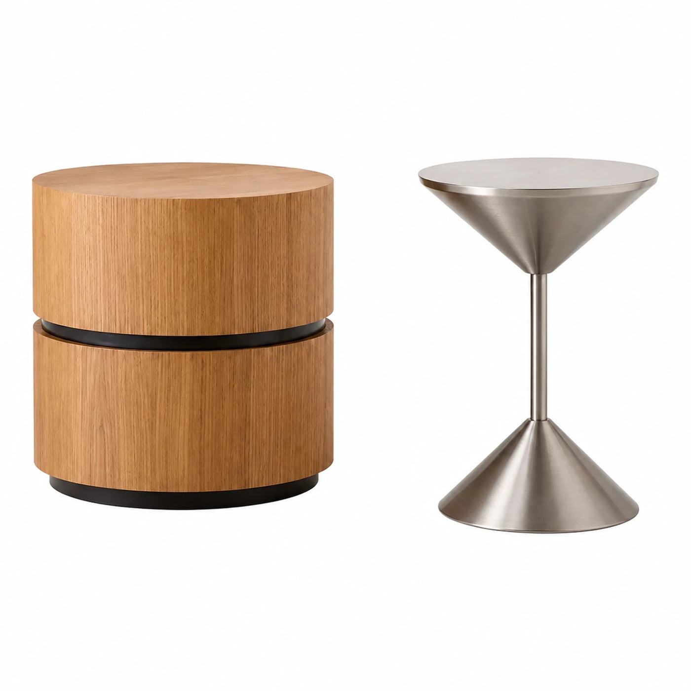 Round Wood and Metal Side Tables Set