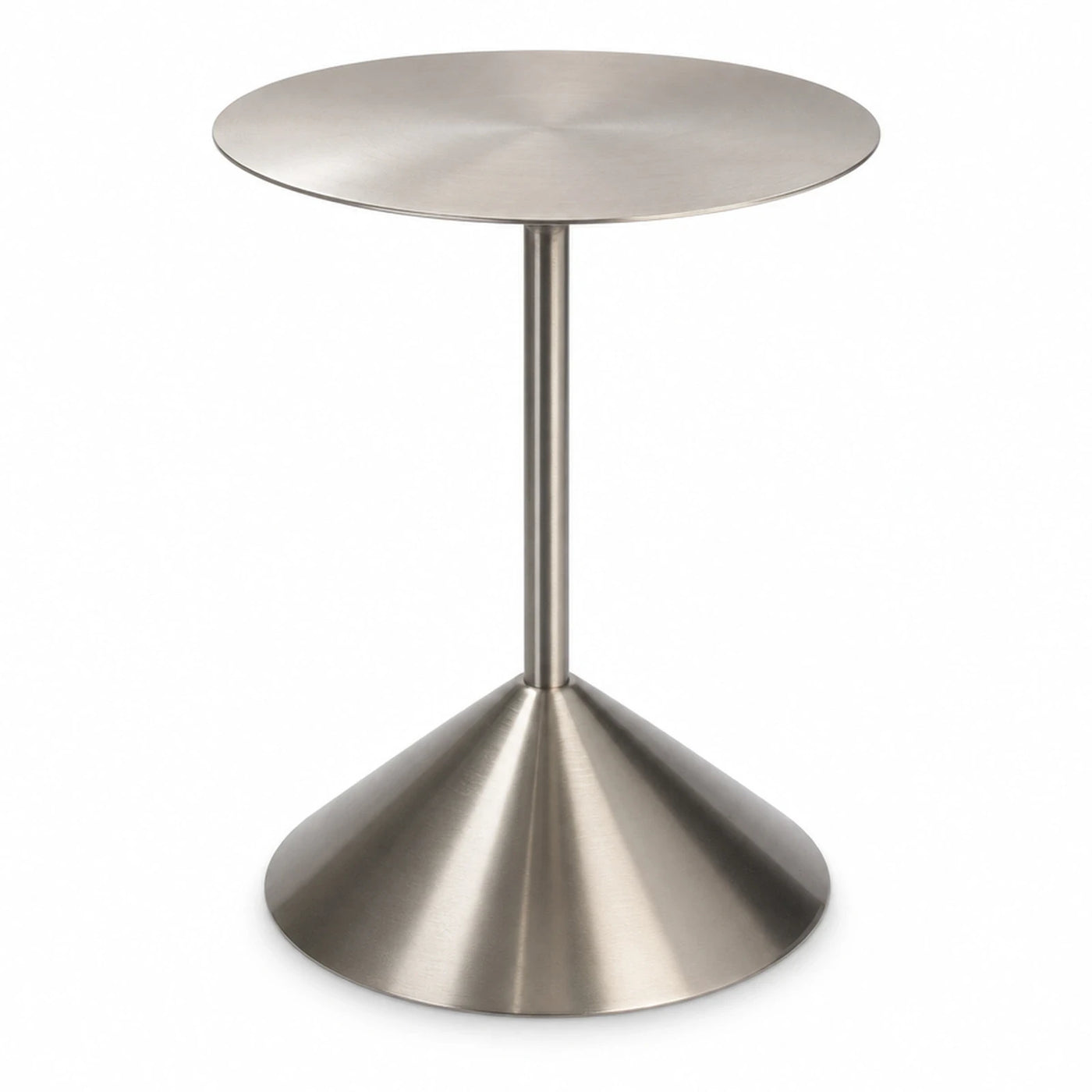 Brushed Metal Round Side Table with Conical Base