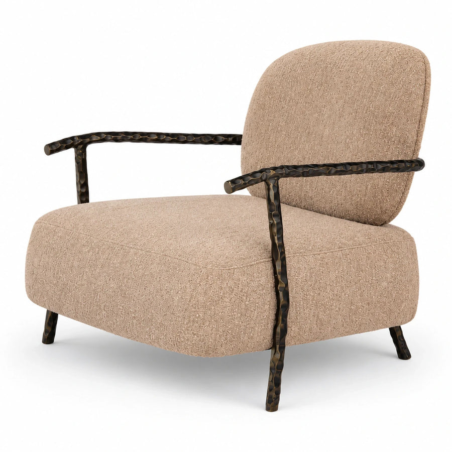 Beige Boucle Armchair with Hammered Metal Frame